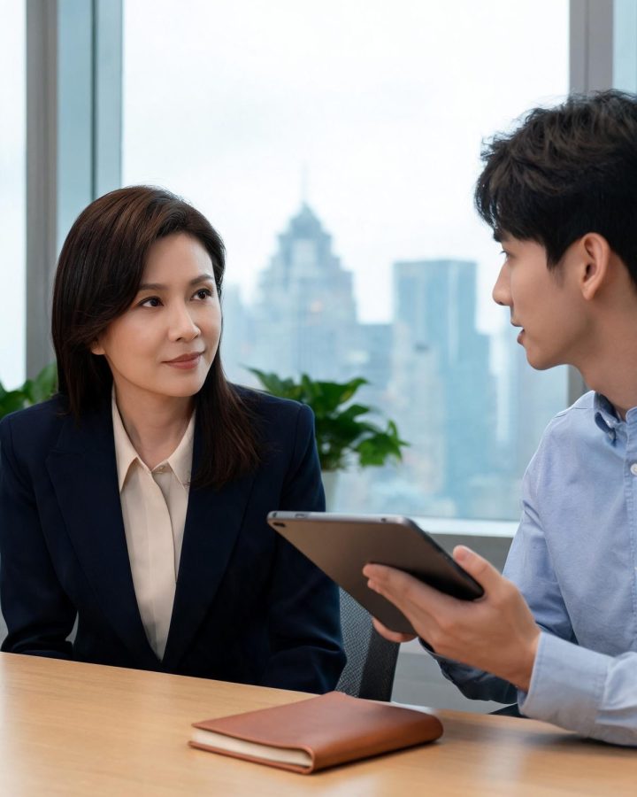 An immigration consultant reviewing a business plan with a founder