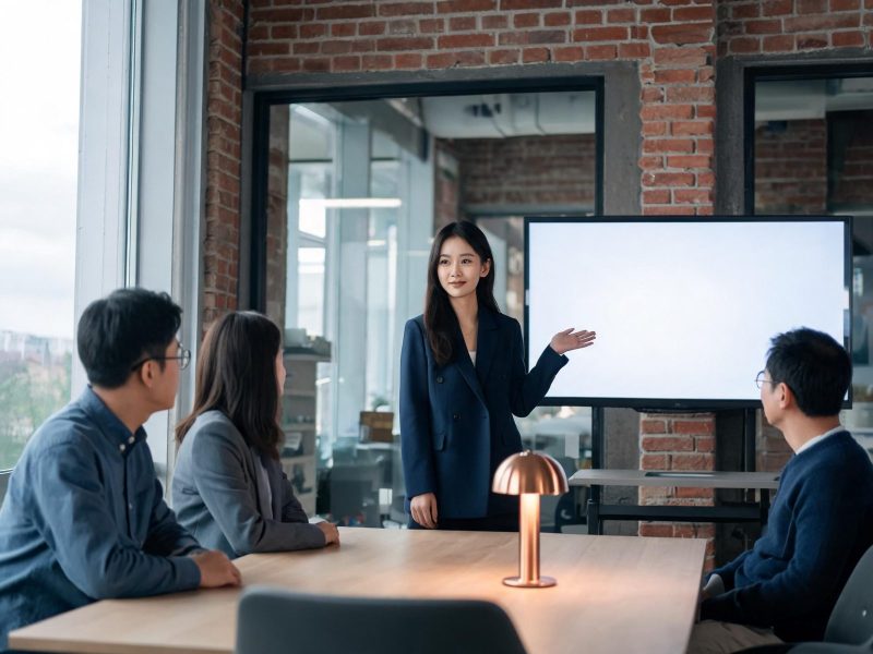 A founder presenting her pitch deck to investors at a Canadian startup incubator